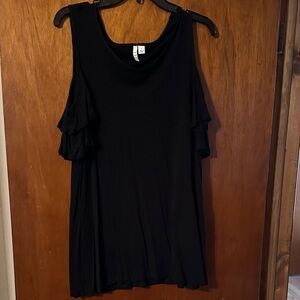 Elle Black Cold-Shoulder Ruffle Sleeve Blouse